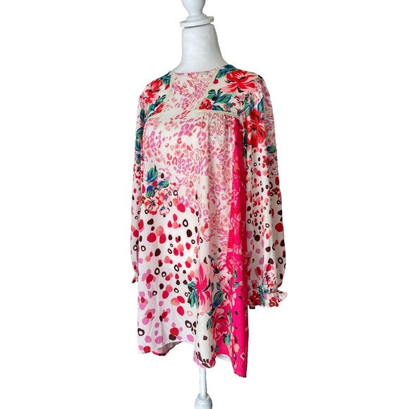 Umgee Babydoll Mixed Print Dress Sz M Pink Boho Feminine Artsy Vintage Inspired - Picture 3 of 15